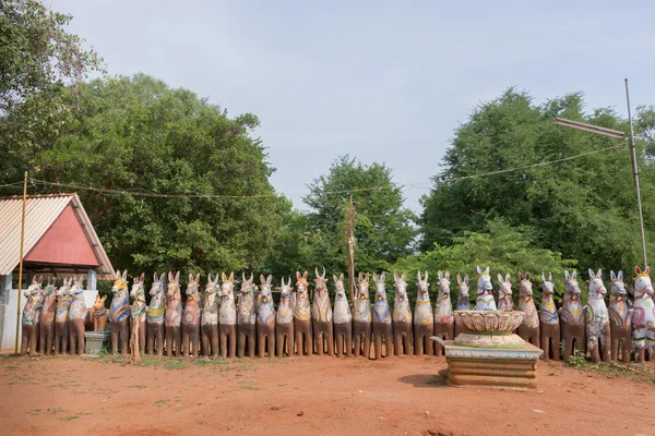 Row of clay horses at Kothamangalam horse shrine.