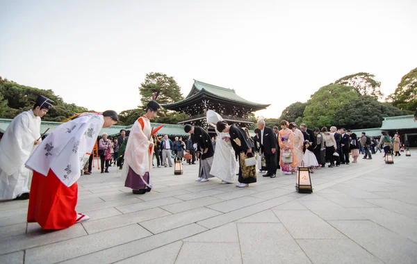 Tokyo, Japan - November 23, 2013: Japanese wedding ceremony at Meiji Jingu Shrine