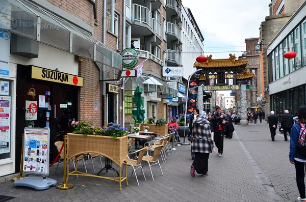 The Hague, Netherlands - May 8, 2015: People visit China town in The Hague