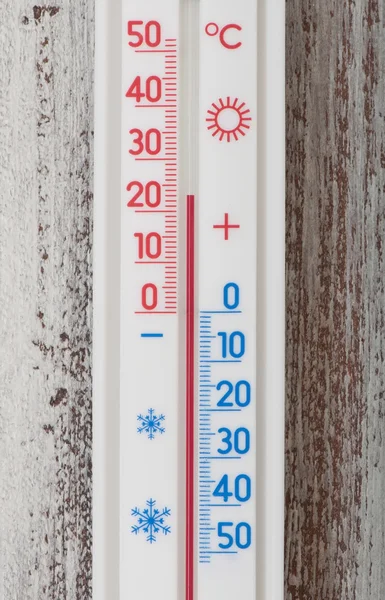 Old thermometer on the old wooden background