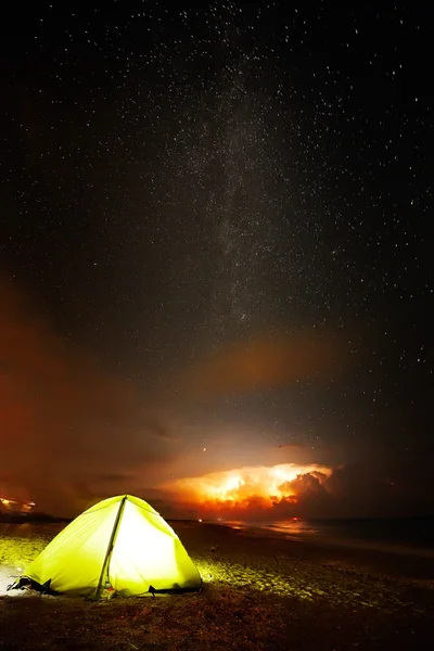 Camping on the beach in summer