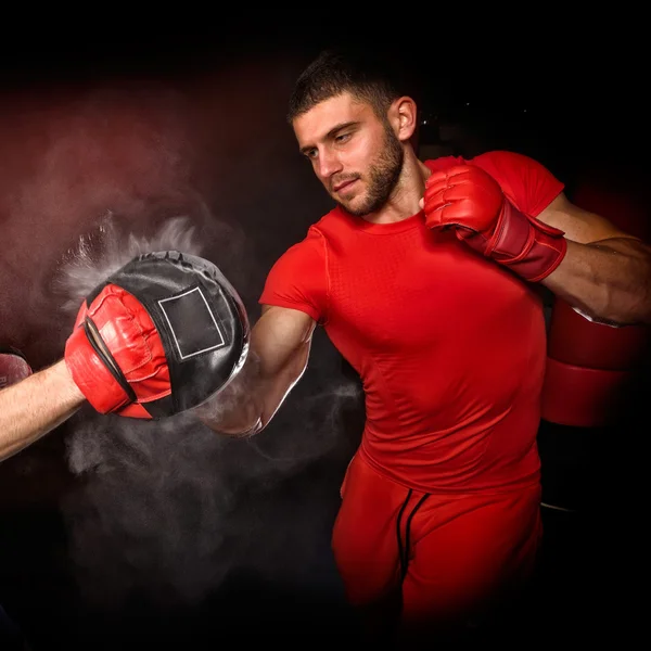 Personal trainer man coach and man exercising boxing