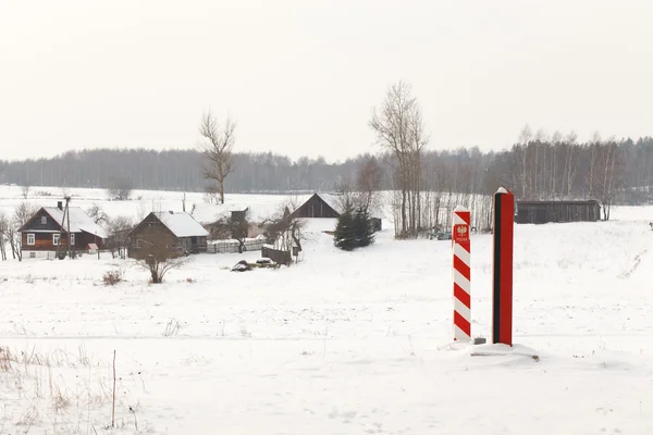 Boundary pillars of Belarus and Poland on the border