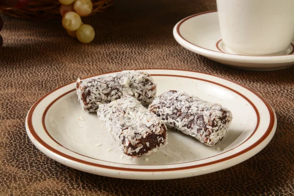 Date bars with cup of coffee