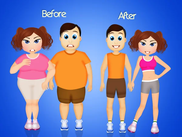 Man and woman before and after diet