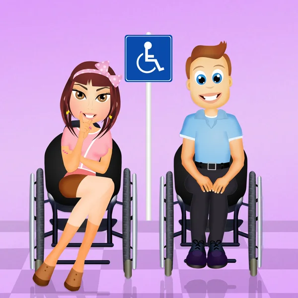 Man and woman on wheelchair wheelchair