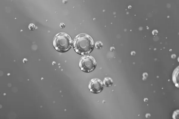 Macro Oxygen bubbles in water on black white background
