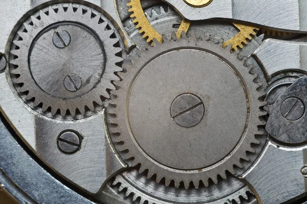 Metal Cogwheels in Old Clockwork, Macro.