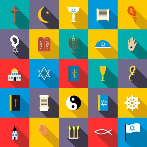 Religion icons set, flat style