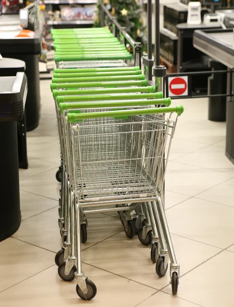 Grocery carts in supermarket