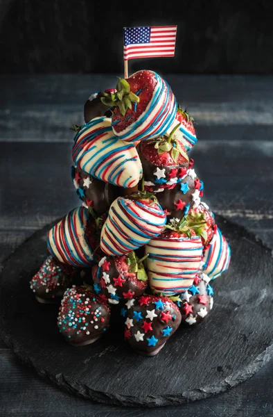 Tower of strawberries with USA flag decoration