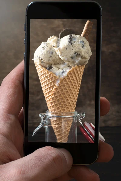 Ice cream with cookies in jar