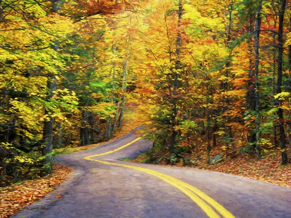 Impressionist art of an Autumn road leading through Pine Mountain State Park in Kentucky USA