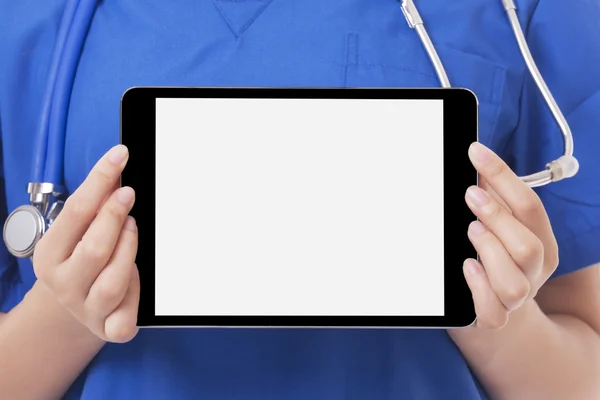 Asian doctor or nurse holding tablet computer