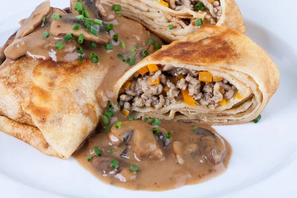 Savory mince pancakes or tortillas