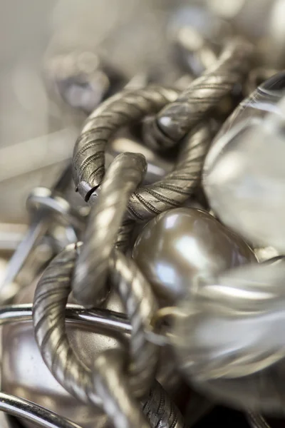 Silver chains on an item of jewelry