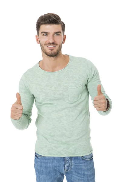 Young man in casual fashion on white