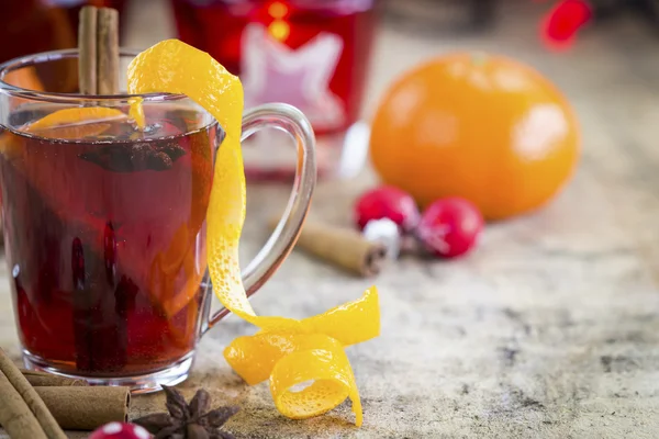 Mulled red wine with Christmas decorations