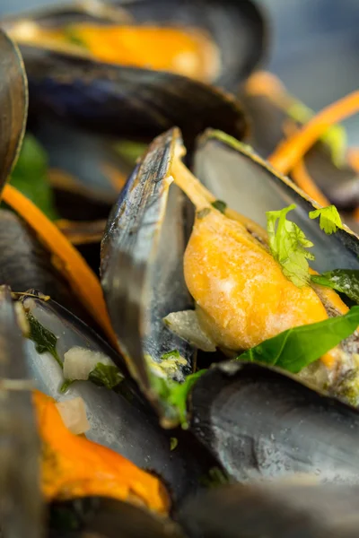 Single Serving of Mussels in Bowl on Table