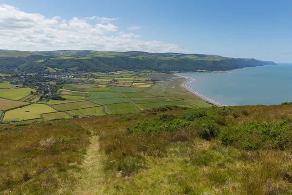 View of Porlock coast Somerset from the walk to Bossington beautiful countryside near Exmoor on the south west coast path