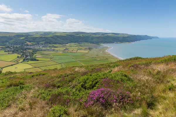 View of Porlock Somerset from the walk to Bossington beautiful countryside near Exmoor on the south west coast path