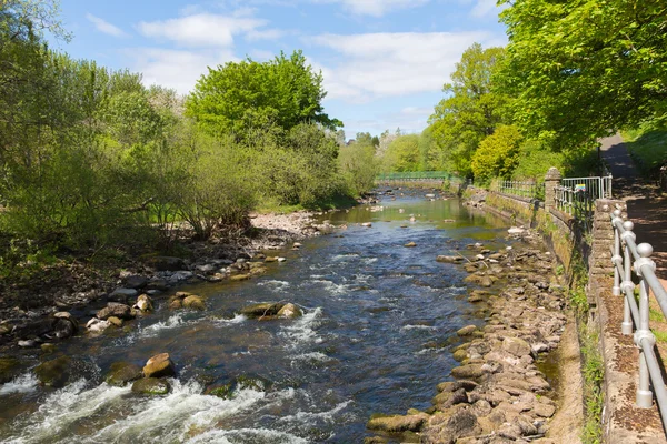 Dunblane Scotland UK view of the Allan Water river in summer which runs through the town