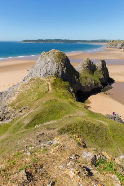 Three Cliffs Bay the Gower Wales uk in summer sunshine beautiful part of the peninsula