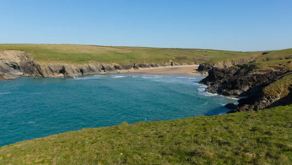 Porth Joke beach next to Crantock bay Cornwall England UK near Newquay and on South West Coast Path also known as Polly Joke in spring with blue sea and sky