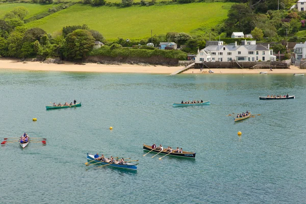 Pilot gig boat rowing and racing event at Salcombe Devon England UK