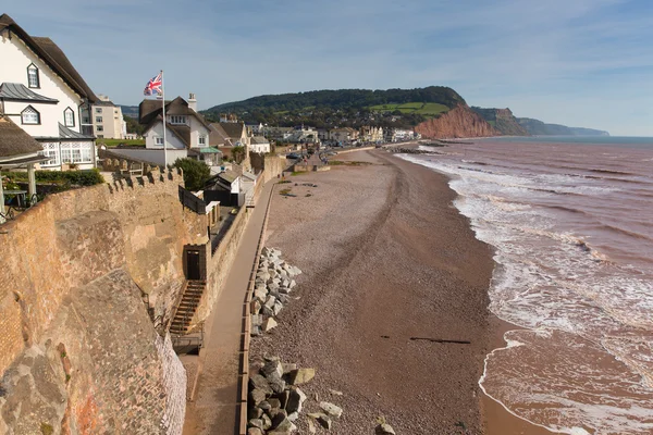UK Jurassic coast Sidmouth beach and seafront Devon England UK with a view along the Jurassic Coast