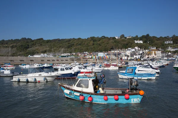 Lyme Regis harbour Dorset England UK with boats on a beautiful calm still day on the English Jurassic Coast