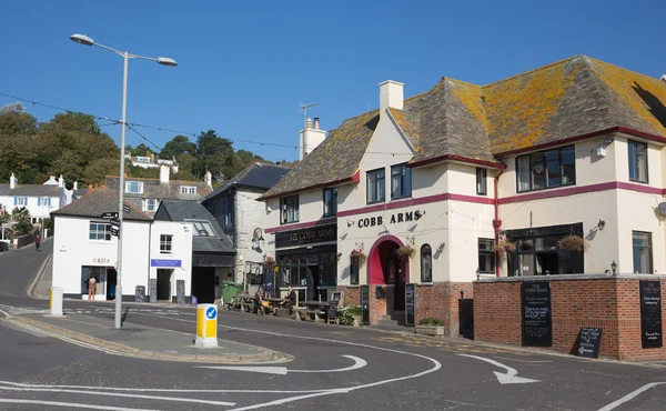 Lyme Regis harbour pub Dorset England UK on a beautiful calm still day on the English Jurassic Coast