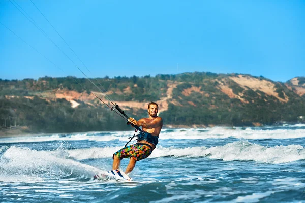 Water Sports. Kiteboarding, Kitesurfing. Surfer Surfing Waves. A