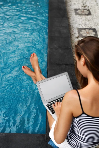 Freelance Work Concept. Freelancer Woman Typing, Using Laptop Computer