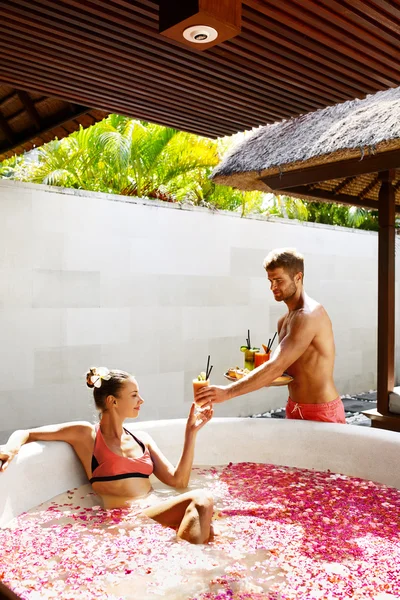 Couple In Love At Spa. Man, Woman On Romantic Vacation