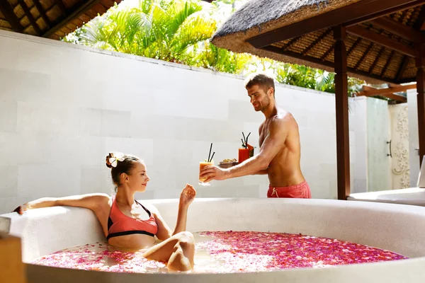 Couple In Love At Spa. Man, Woman On Romantic Vacation