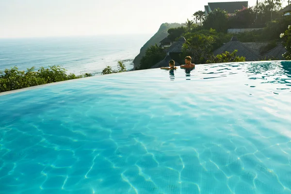 Romantic Vacation For Couple In Love. People In Summer Pool