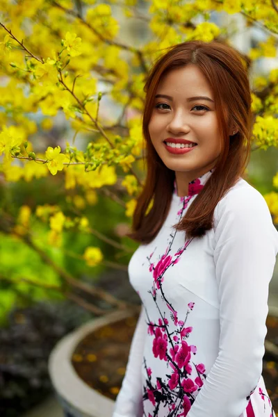 Asian Beauty Woman In Traditional Vietnam Clothing. Asia Culture