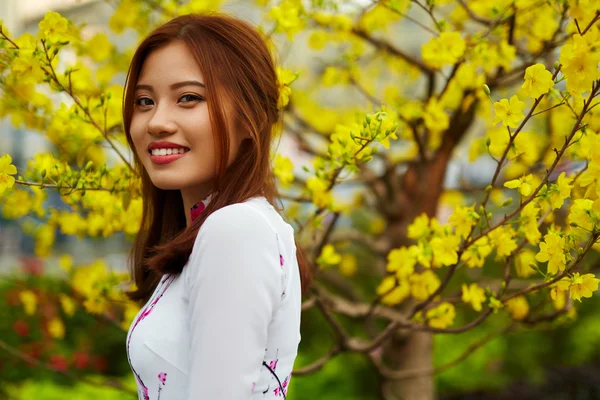 Asian Beauty Woman In Traditional Vietnam Clothing. Asia Culture