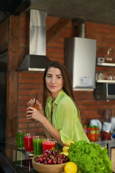 Fitness Food, Nutrition. Healthy Eating Woman Drinking Smoothie