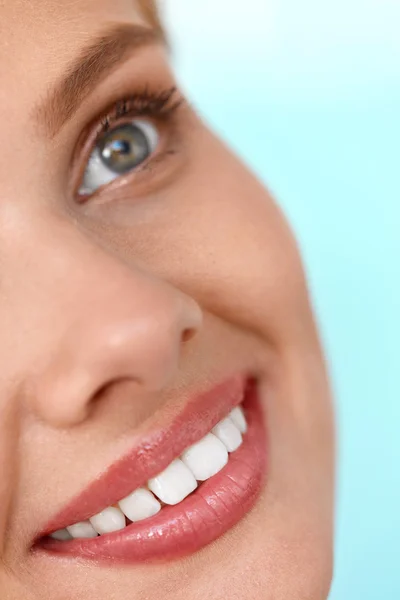 Beautiful Smile. Smiling Woman Face With White Teeth, Full Lips