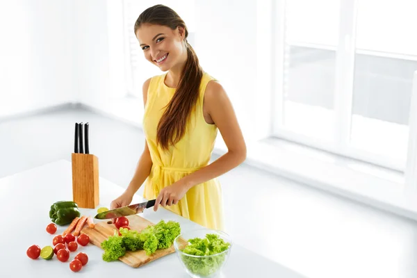 Healthy Eating. Woman Cooking Vegetable Salad. Diet, Lifestyle. Food Preparation.