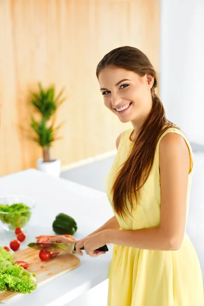 Healthy Woman Preparing Vegetarian Dinner. Food, Lifestyle. Diet. Nutrition.