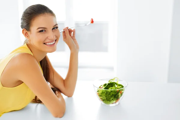 Healthy Eating. Vegetarian Woman Eating Salad. Food, Lifestyle, Diet Concept.