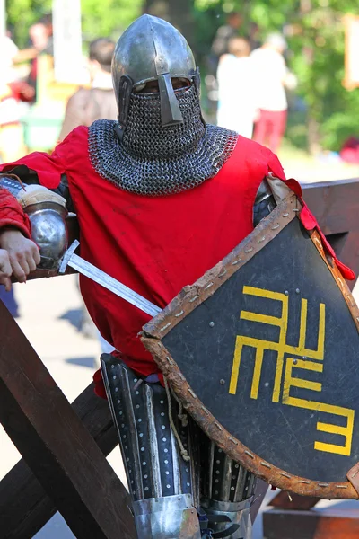 Medieval knight before battle. Portrait