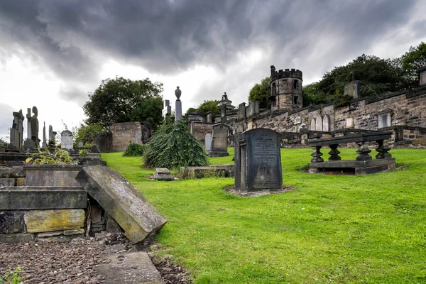 Old Calton Burial Ground under stormy sky in Edinburgh, Scotland
