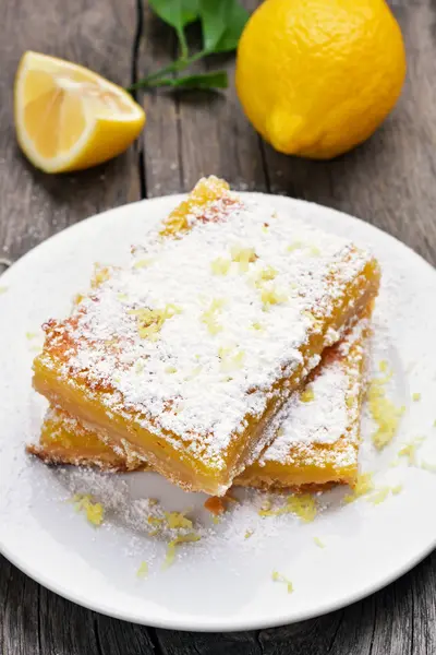 Lemon pie on white plate