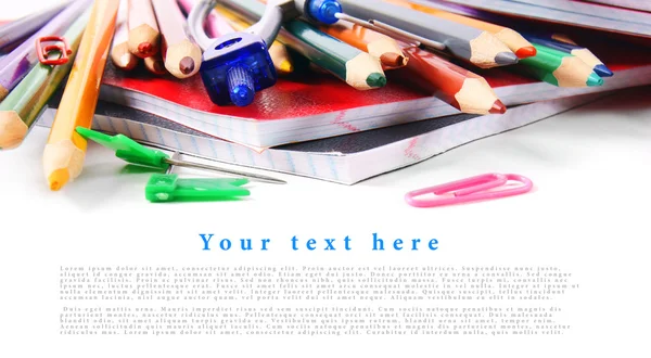 School tools and accessories on a white background.