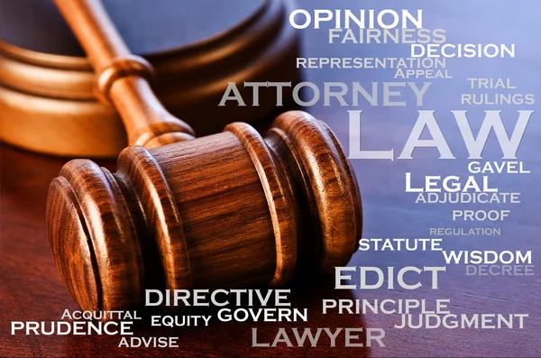 Wooden judge gavel and words