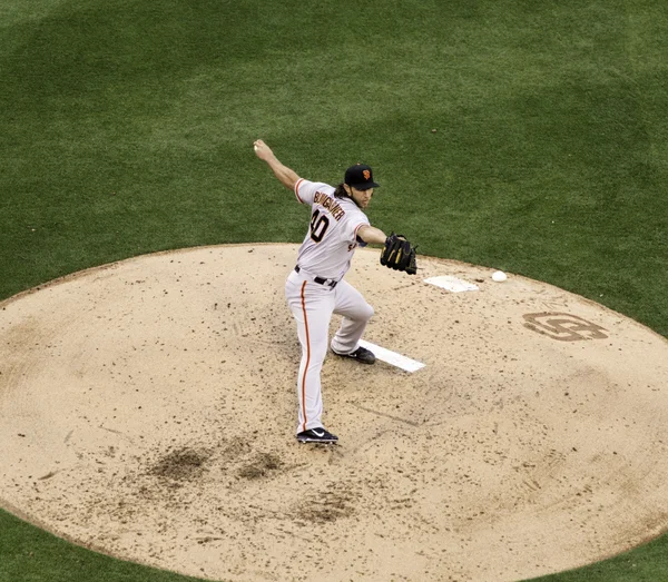 April 11, 2015: Petco Park San Diego, California. Madison Bumgarner pitches against the Padres.